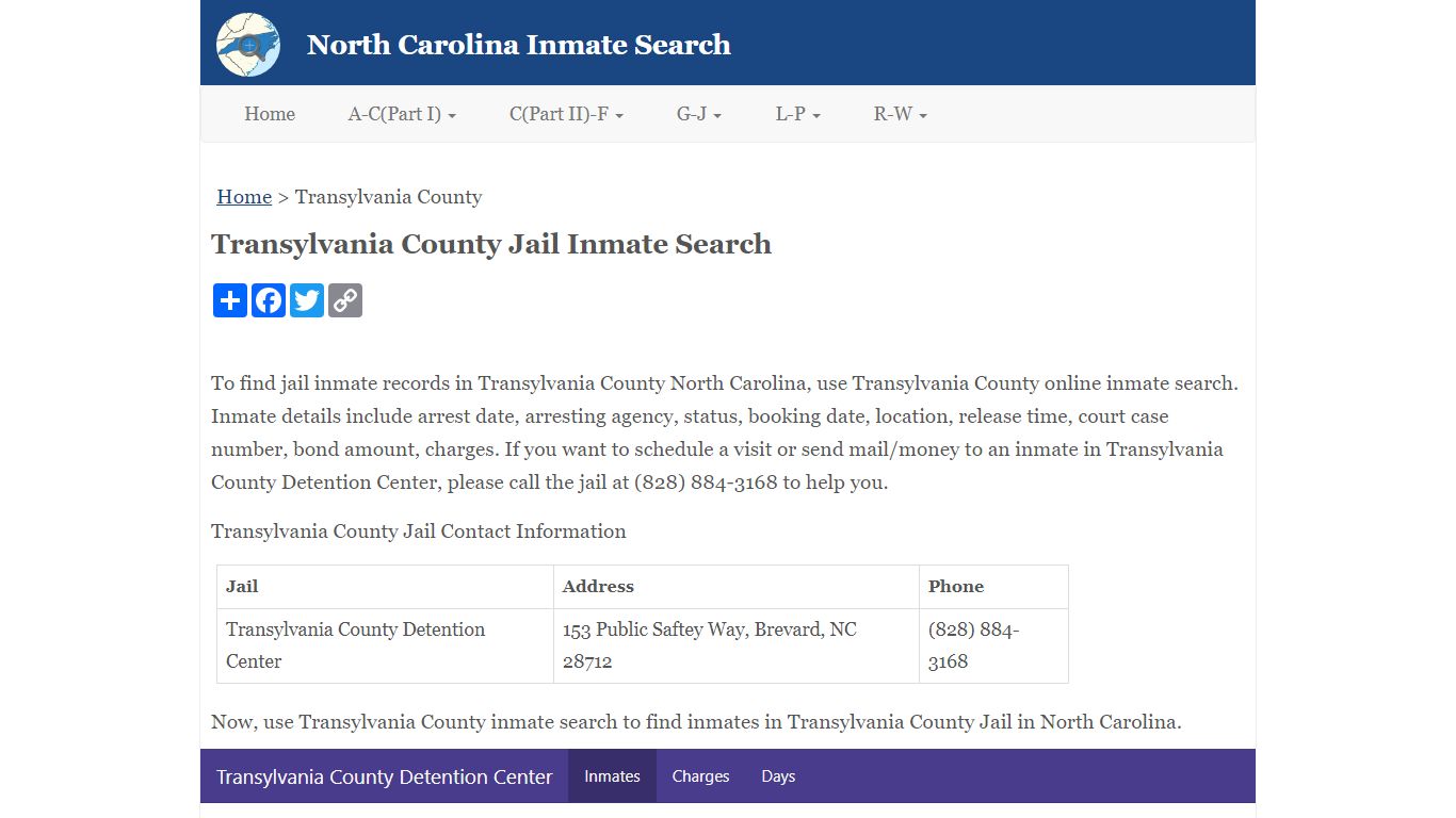 Transylvania County Jail Inmate Search